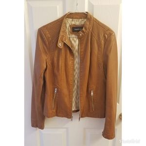 BLACK RIVET MOTO MOCK COLLAR FAUX-LEATHER JACKET